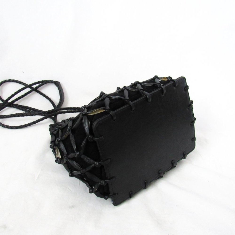 VINTAGE Tiannl Italian Black Suede Leather Purse Shoulder Bag Classic Gold - Picture 8 of 10